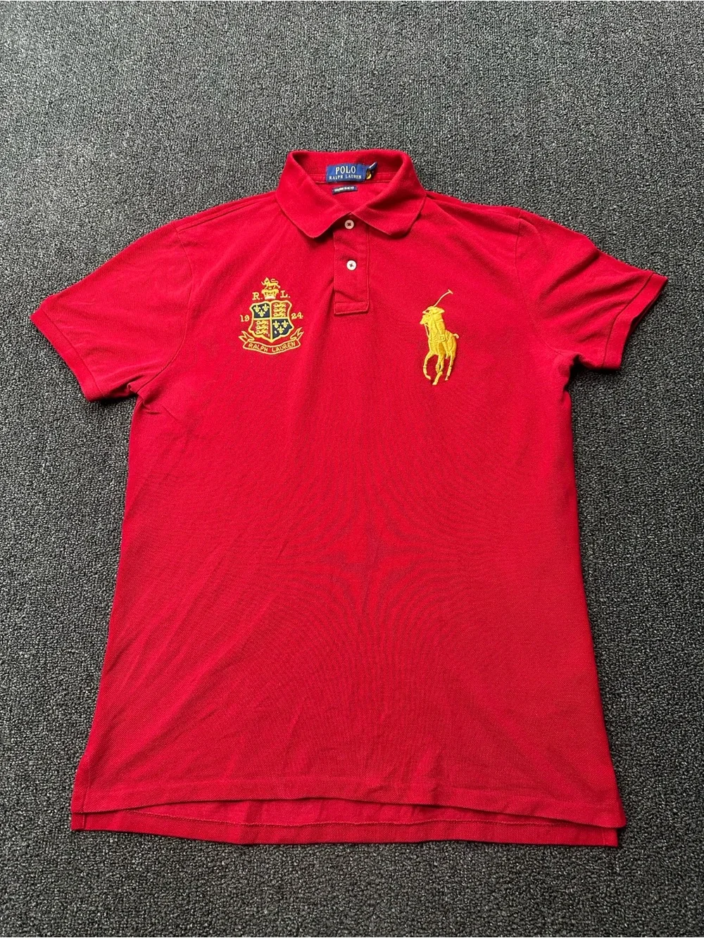 Polo Ralph Lauren Big Pony Short Sleeve Medium Custom Slim Fit Red Gold Crest